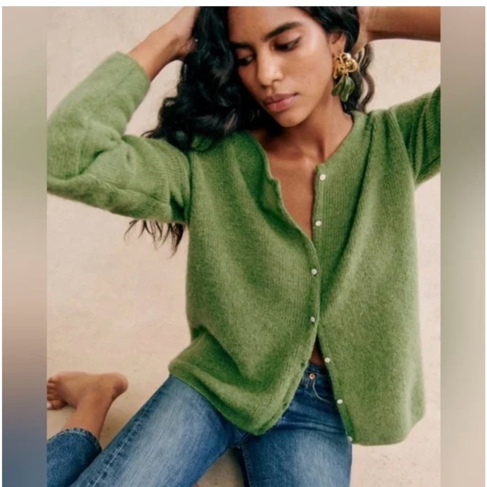 Sezane Garden Green Gaspard Knit Cardigan